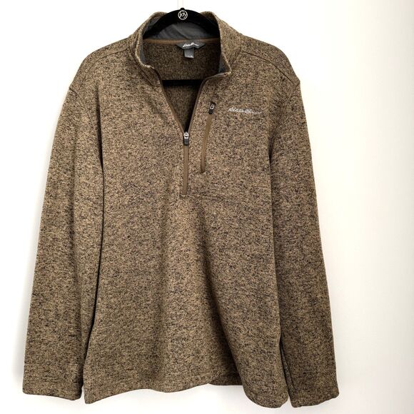 EDDIE BAUER XL Radiator Quarter Zip Fleece Lined Pullover Mock Sweater Brown - Picture 2 of 14